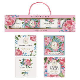 Peony Petals Scented Bath Soap Gift Set 4x50g Floral Soaps in Gift Box