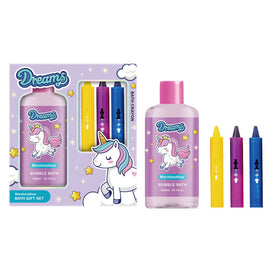Dreams Unicorn Bubble Bath & Bath Crayons Gift Set Marshmallow Scent 300ml