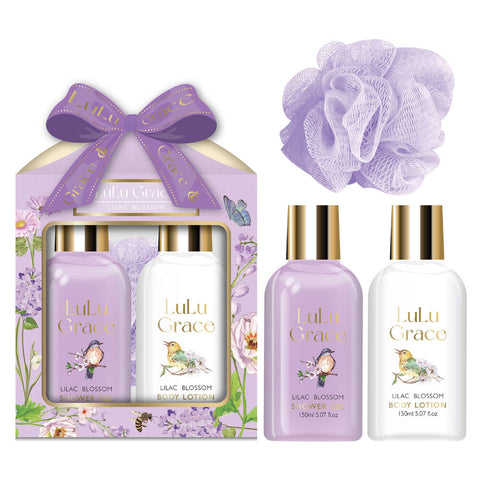 Lulu Grace Lilac Blossom Gift Set Shower Gel Lotion & Loofah 3pc