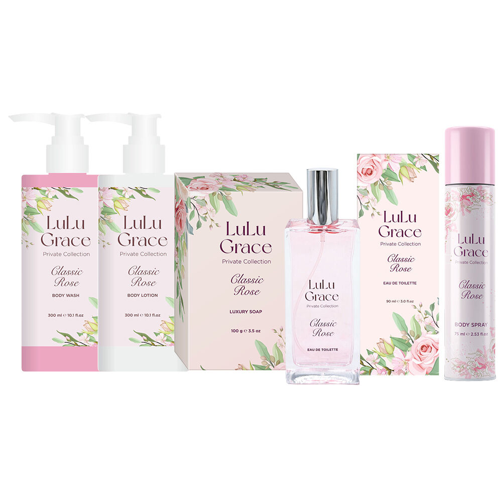 Lulu Grace Classic Rose Gift Set with EDT Spray Wash Lotion Soap 300ml 100g 90ml 75ml