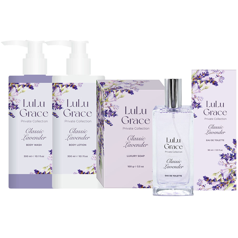 Lulu Grace Lavender Body Care Gift Set with EDT Wash Lotion Soap 90ml 300ml 100g