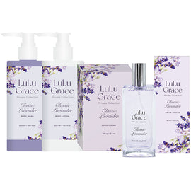Lulu Grace Lavender Body Care Gift Set with EDT Wash Lotion Soap 90ml 300ml 100g