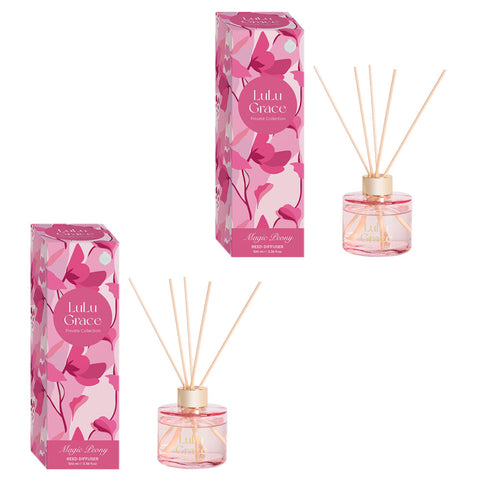 Lulu Grace Magic Peony Reed Diffuser 100ml Twin Pack Luxury Home Fragrance