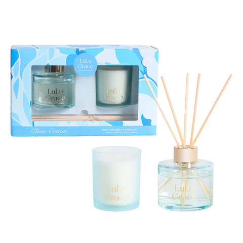 Lulu Grace Clean Cotton Reed Diffuser & Candle Set 100ml + 100g Gift Box