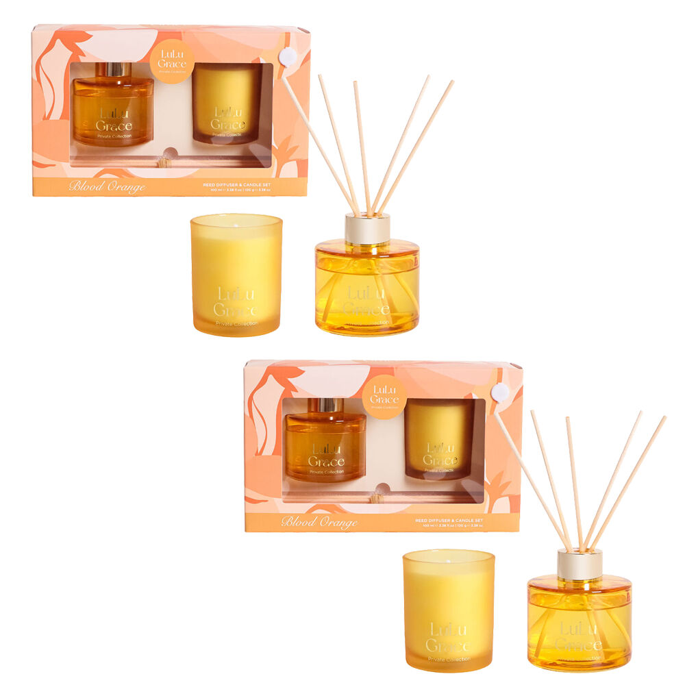 Lulu Grace Blood Orange Reed Diffuser and Candle Set 100ml 100g Twin Pack