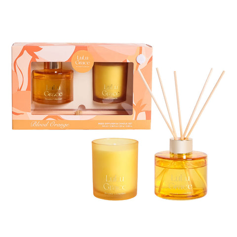 Lulu Grace Blood Orange Reed Diffuser & Candle Set 100ml + 100g Gift Box