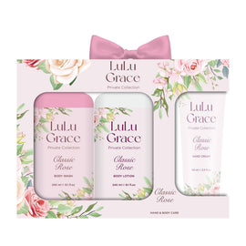 Lulu Grace Rose Body Wash Lotion Hand Cream Gift Set 3pc Luxury Collection