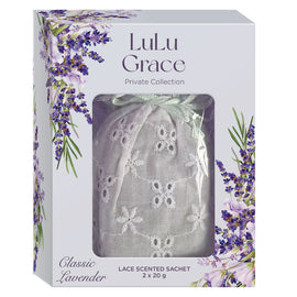 Lulu Grace Lavender Lace Scented Sachets 2x20g Drawer & Wardrobe Freshener