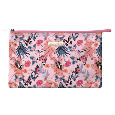 Lulu Grace Butterflies Makeup & Toiletry Bag Pink Travel Pouch 14x21x5cm