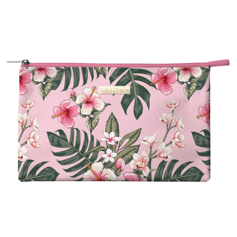 Lulu Grace Pink Hibiscus Makeup & Toiletry Bag Travel Pouch 14x21x5cm