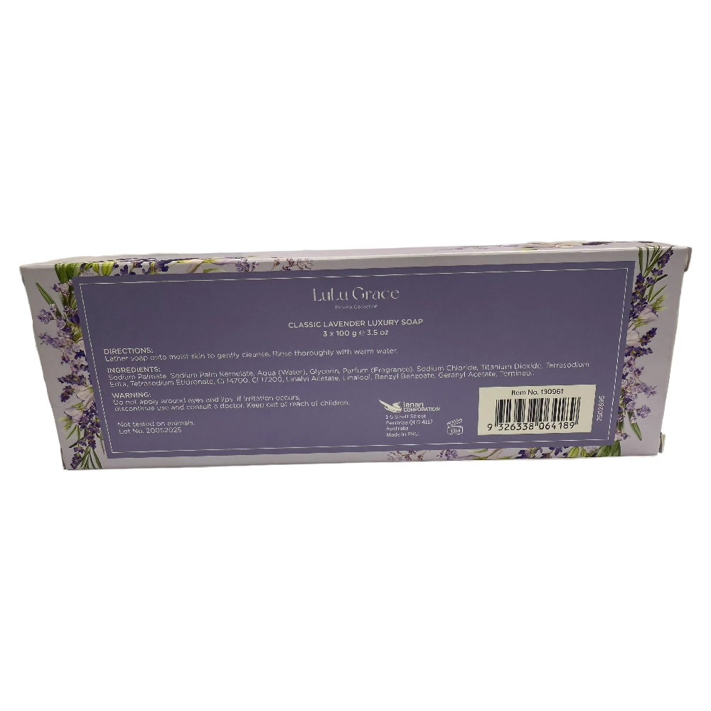 Lulu Grace Classic Lavender Luxury Round Soap Set 3 x 100g Gentle Cleansing Bars
