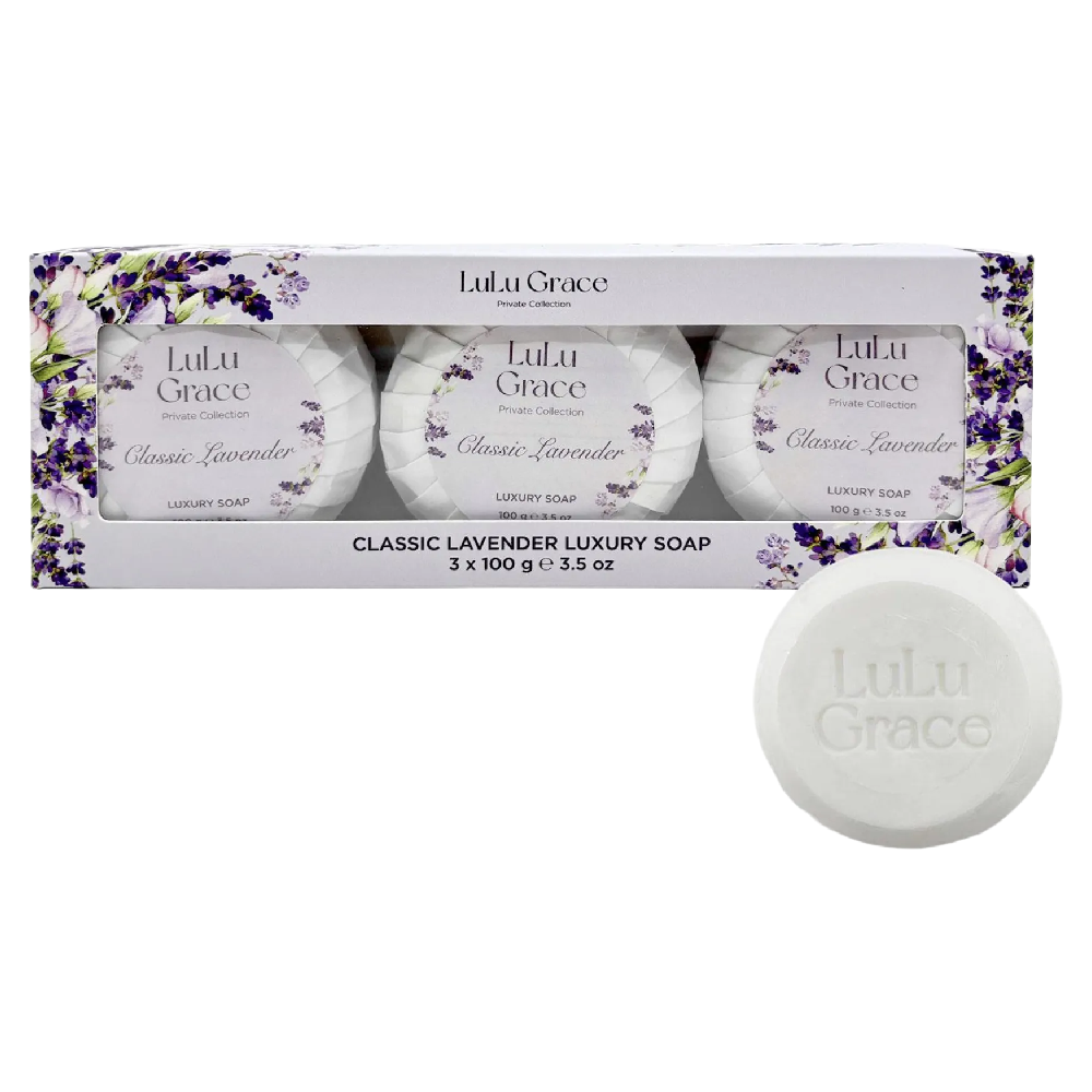 Lulu Grace Classic Lavender Luxury Round Soap Set 3 x 100g Gentle Cleansing Bars