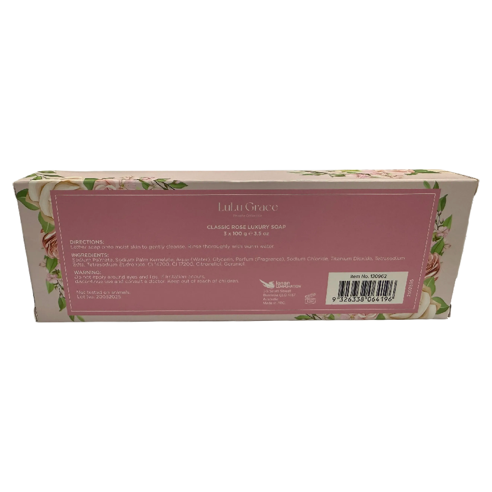 Lulu Grace Classic Rose Luxury Round Soap Set 3 x 100g Gentle Cleansing Bars