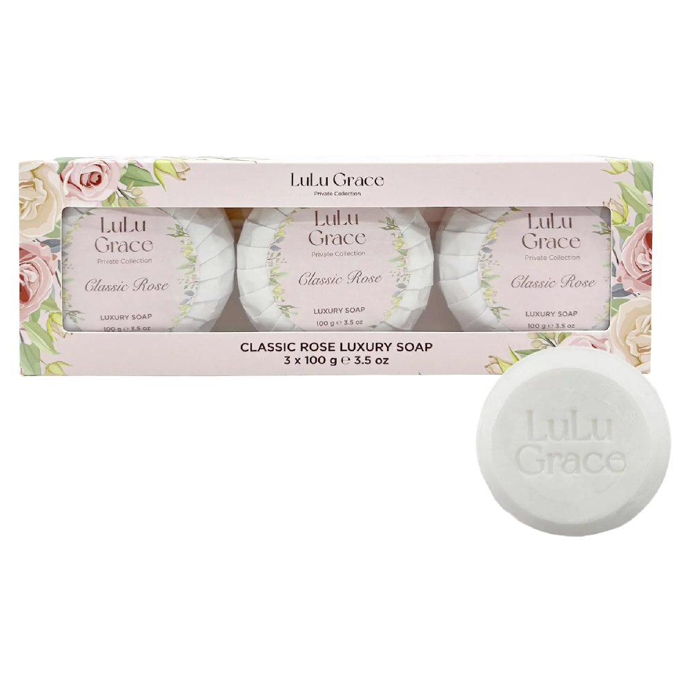Lulu Grace Classic Rose Luxury Round Soap Set 3 x 100g Gentle Cleansing Bars