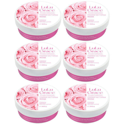 Lulu Grace Rose Foaming Salt Body Scrub 300g Pack of 6 Gentle Exfoliant