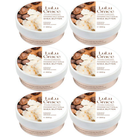 Lulu Grace Shea Butter Foaming Salt Body Scrub 6 x 300g Exfoliating Bundle