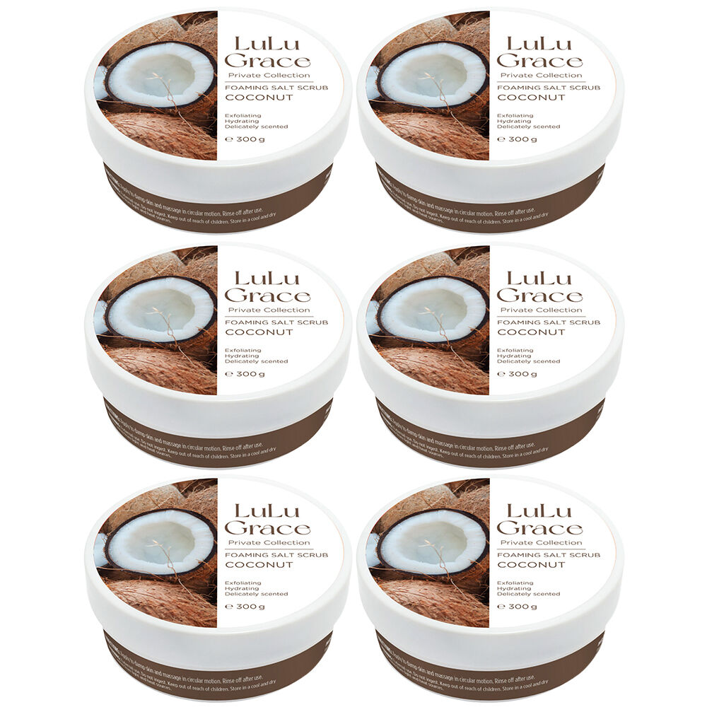 Lulu Grace Coconut Foaming Salt Body Scrub 300g Pack of 6 Exfoliating Cleanser