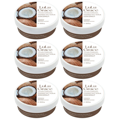 Lulu Grace Coconut Foaming Salt Body Scrub 300g Pack of 6 Exfoliating Cleanser