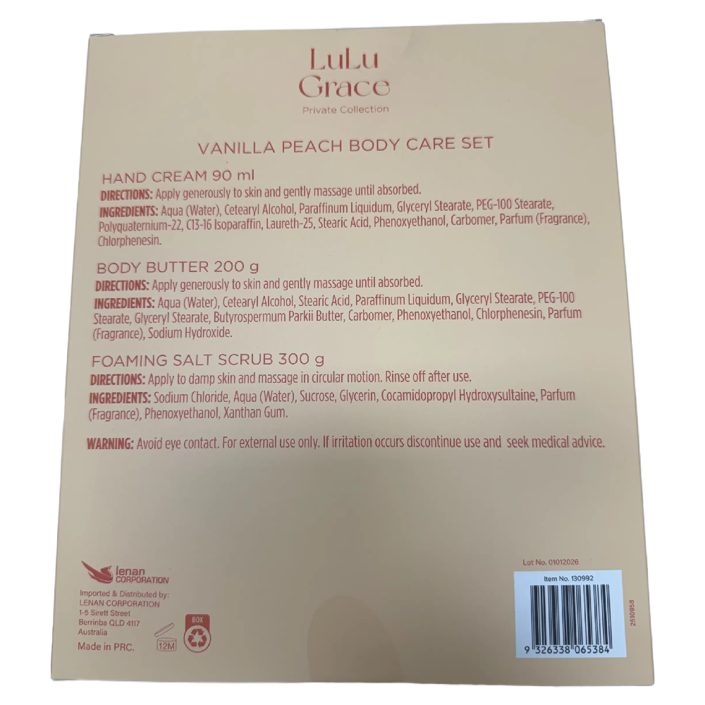 LuLu Grace Vanilla Peach Body Care Set Hand Cream Scrub Butter