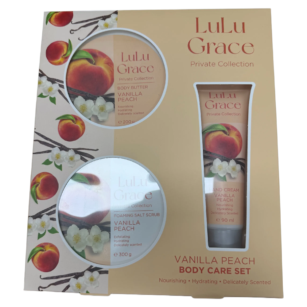 LuLu Grace Vanilla Peach Body Care Set Hand Cream Scrub Butter