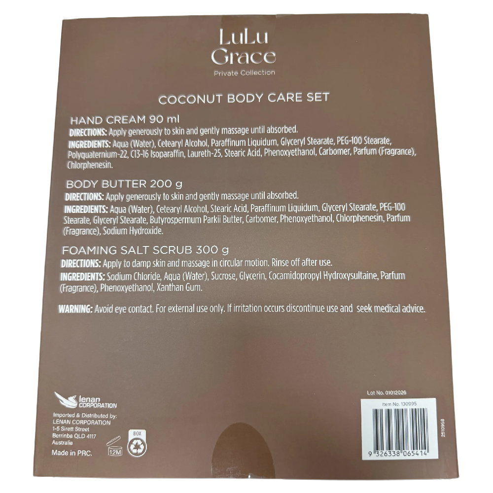 LuLu Grace Coconut Body Care Set Hand Cream Scrub Butter