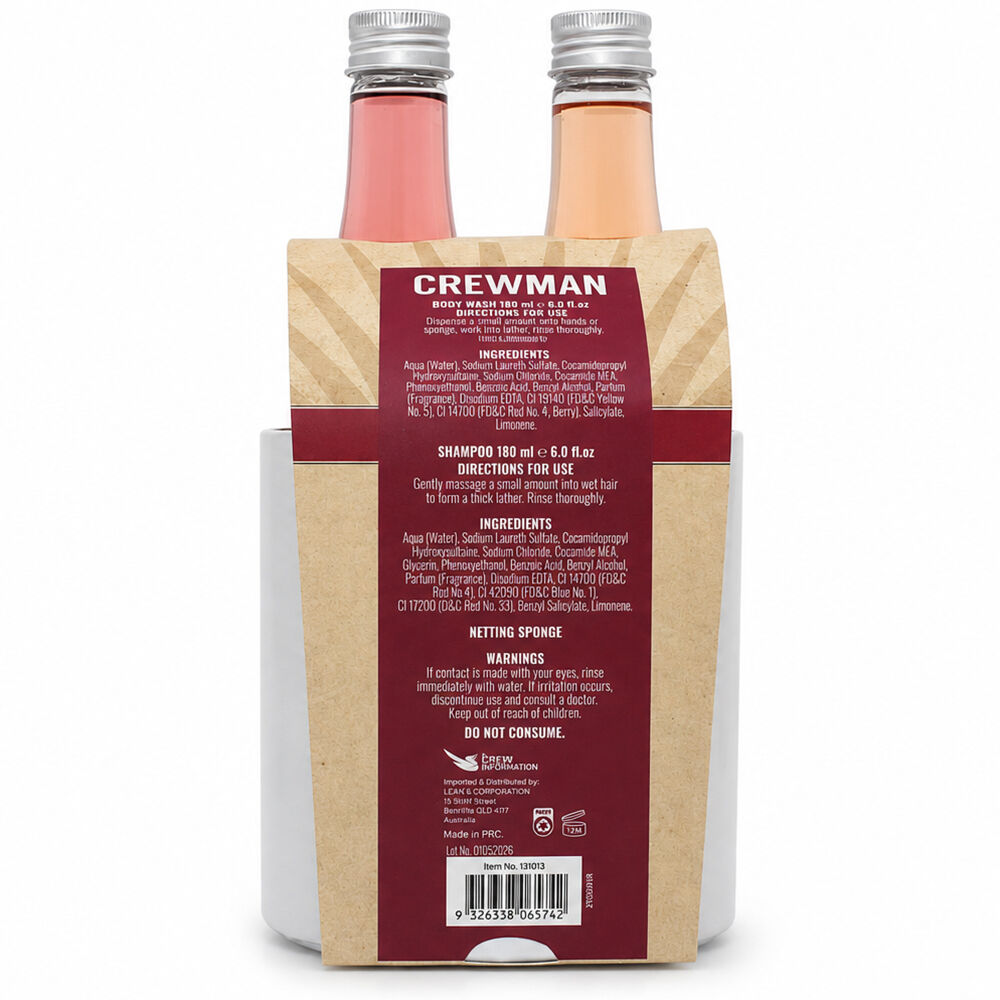 Crewman Beer Body Wash Shampoo and Sponge Mens Gift Set 2 x 180ml