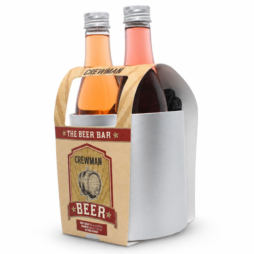 Crewman Beer Body Wash Shampoo and Sponge Mens Gift Set 2 x 180ml