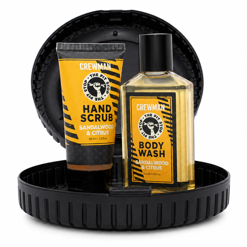 Crewman Pit Stop Body Wash Hand Scrub Sandalwood Citrus Mens Gift Set