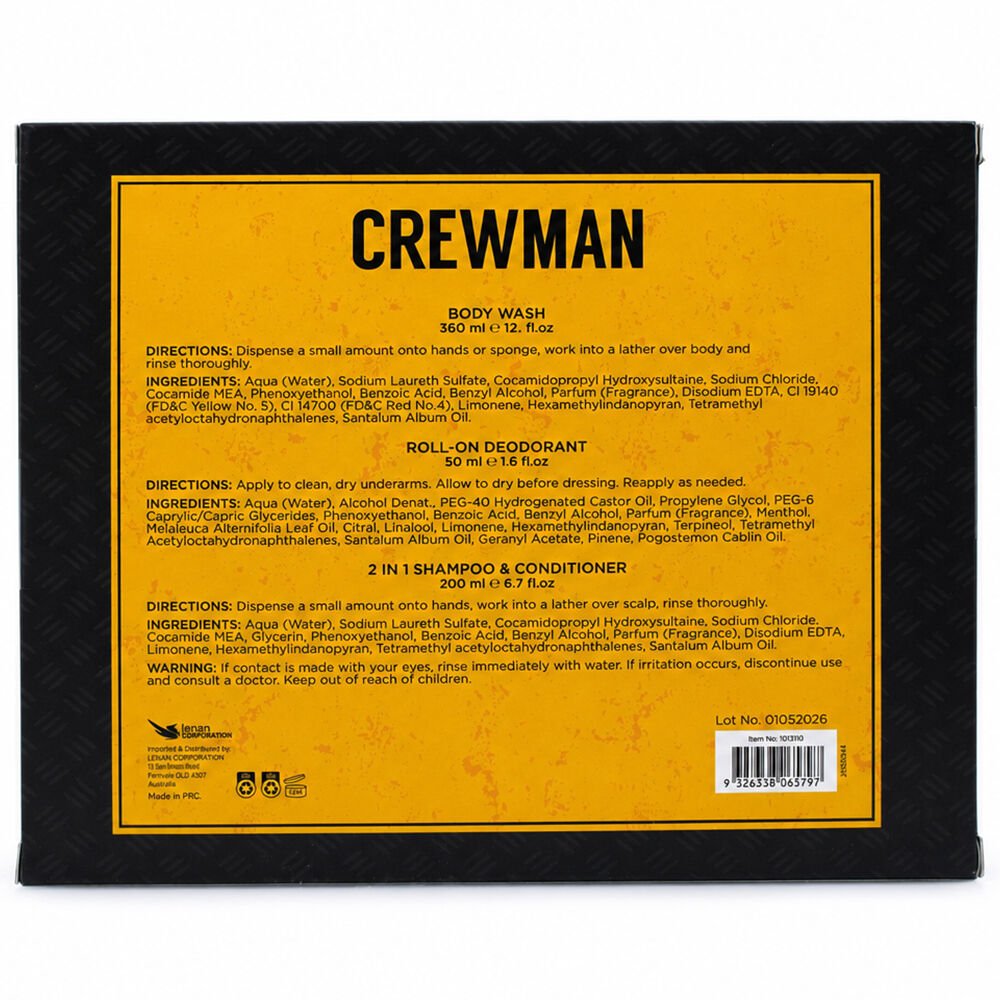 Crewman Pit Stop Sandalwood Citrus Mens Grooming Gift Set 3 Piece