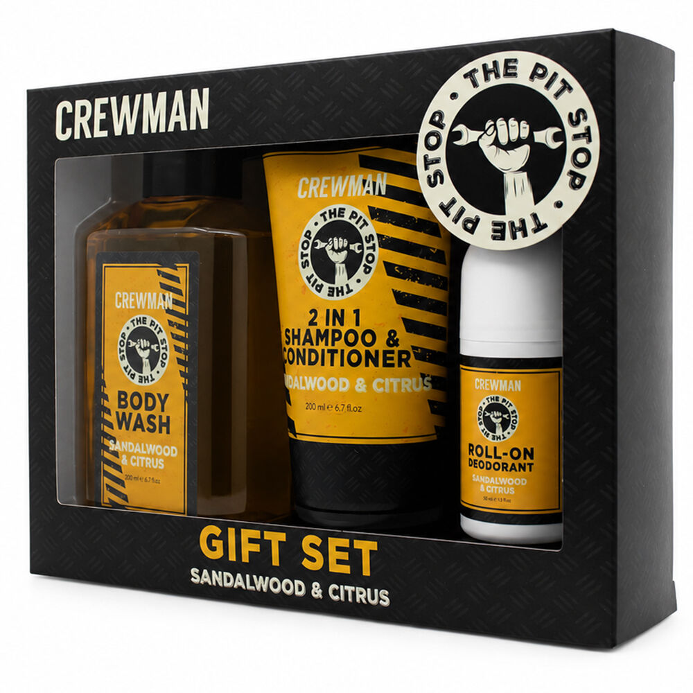 Crewman Pit Stop Sandalwood Citrus Mens Grooming Gift Set 3 Piece