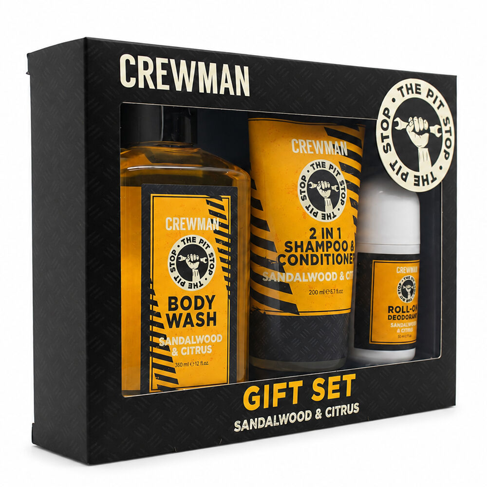 Crewman Pit Stop Sandalwood Citrus Mens Grooming Gift Set 3 Piece