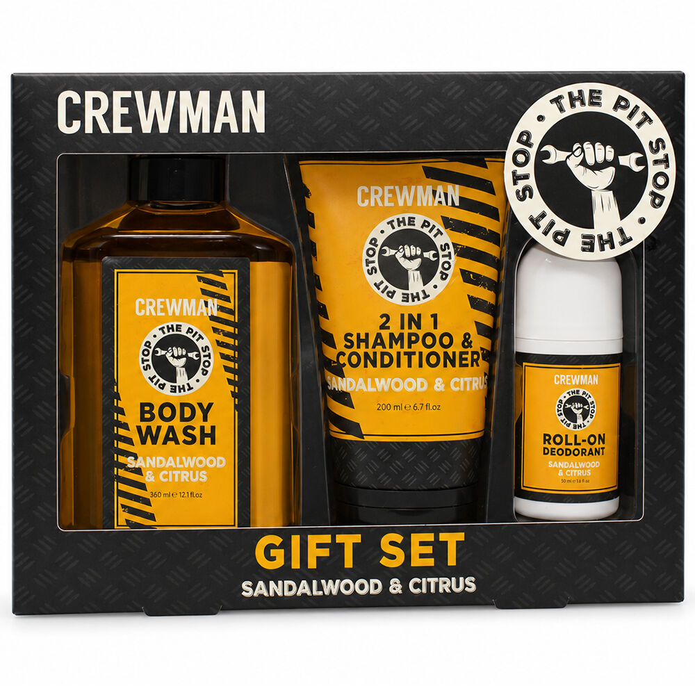 Crewman Pit Stop Sandalwood Citrus Mens Grooming Gift Set 3 Piece