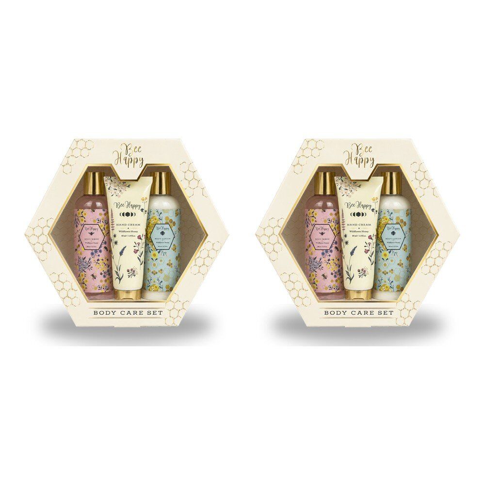 Lulu Grace Bee Happy Body Wash, Body Lotion & Hand Cream Gift Set 3pc Wildflower Honey Bundle of 2