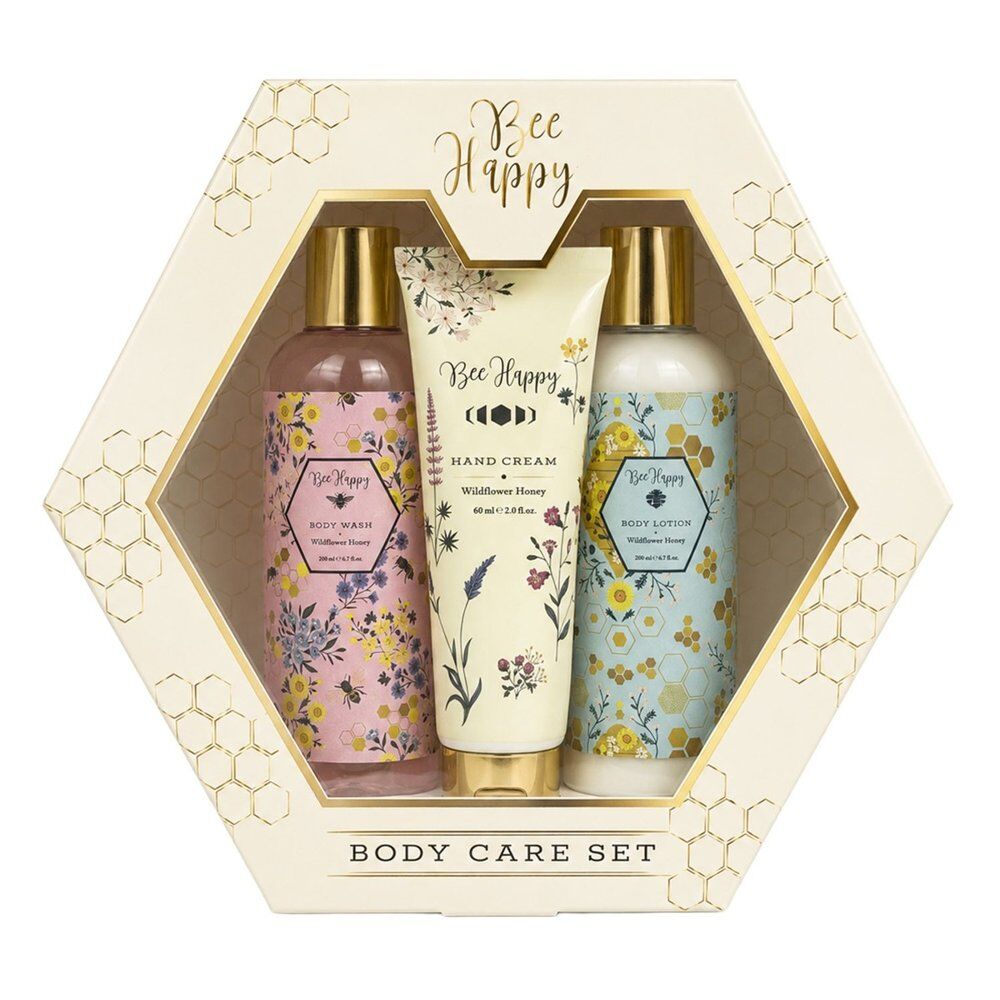Lulu Grace Bee Happy Body Wash, Body Lotion & Hand Cream Gift Set 3pc Wildflower Honey Bundle of 3