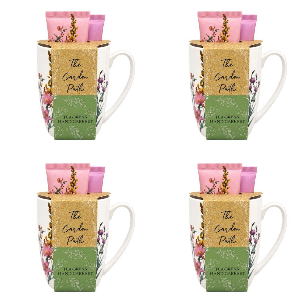 Lulu Grace The Garden Path Tea-Break Hand Care Mug Set with Hand Cream 60mL & Barrier Cream 60mL Bundle of 4
