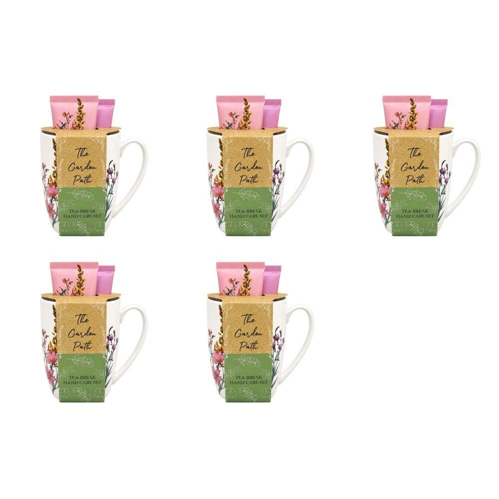 Lulu Grace The Garden Path Tea-Break Hand Care Mug Set with Hand Cream 60mL & Barrier Cream 60mL Bundle of 5