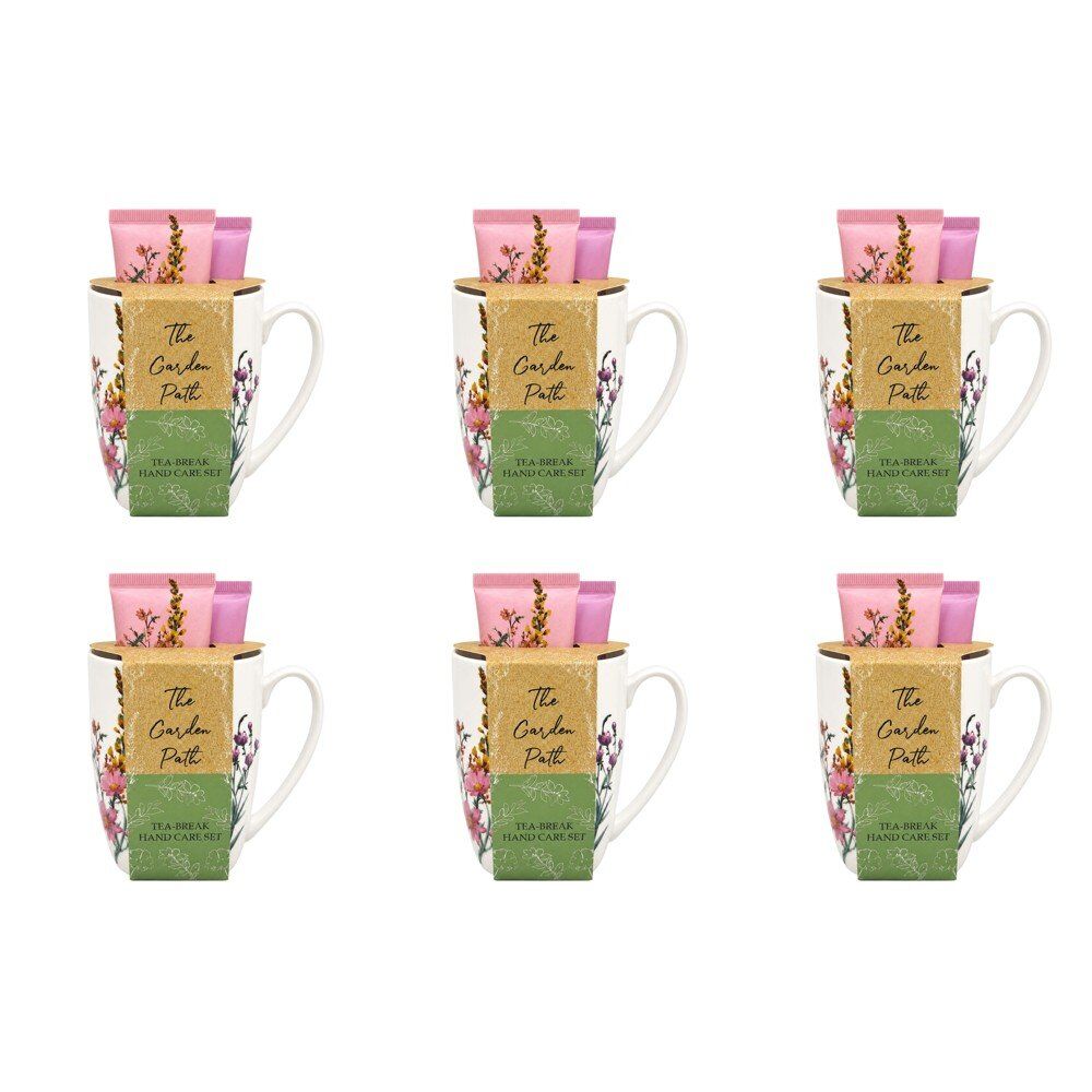 Lulu Grace The Garden Path Tea-Break Hand Care Mug Set with Hand Cream 60mL & Barrier Cream 60mL Bundle of 6