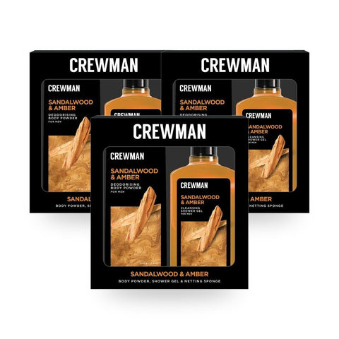 Crewman Sandalwood & Amber Gift Set Body Powder & Shower Gel Pack of 3