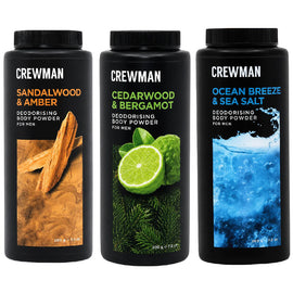 Crewman Body Powder 200g 3 Pack Sandalwood Amber Cedarwood Bergamot Ocean Breeze