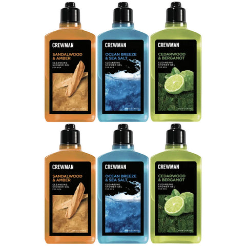 Crewman Shower Gel 250ml 6 Pack Sandalwood Amber Cedarwood Bergamot Ocean Breeze