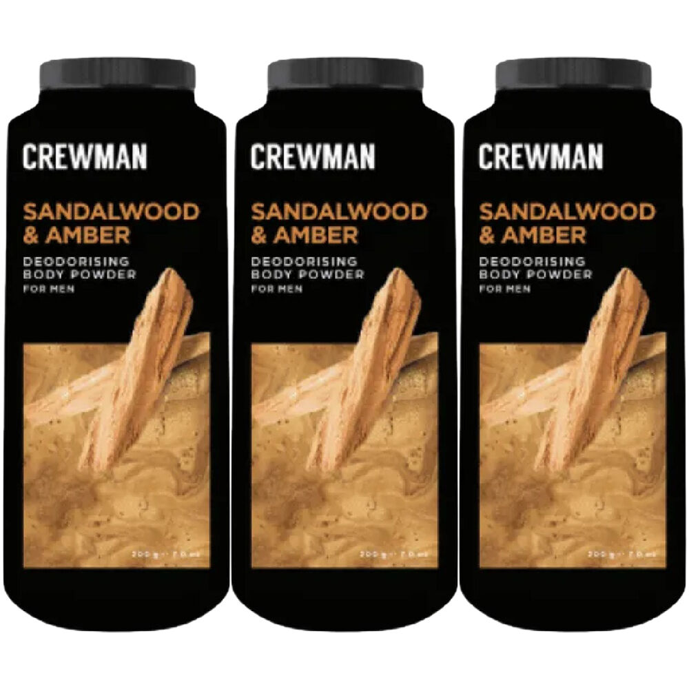 Crewman Sandalwood Amber Body Powder 200g 3 Pack Mens Deodorising Powder