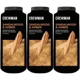 Crewman Sandalwood Amber Body Powder 200g 3 Pack Mens Deodorising Powder