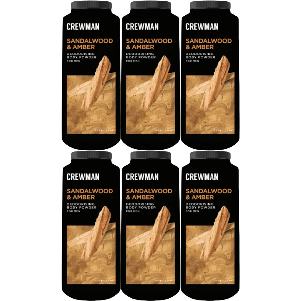 Crewman Sandalwood Amber Body Powder 200g 6 Pack Mens Deodorising Powder