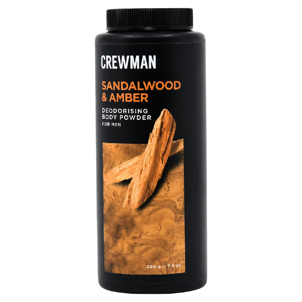 Crewman Sandalwood & Amber Body Powder For Men 200g Deodorising
