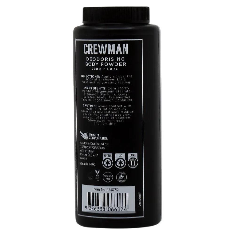 Crewman Sandalwood & Amber Body Powder For Men 200g Deodorising