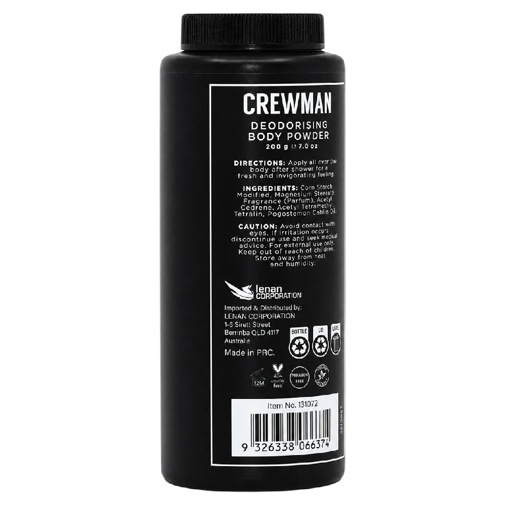 Crewman Sandalwood & Amber Body Powder For Men 200g Deodorising