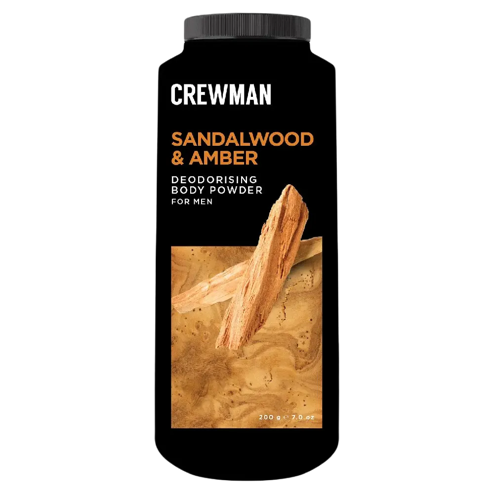 Crewman Sandalwood & Amber Body Powder For Men 200g Deodorising