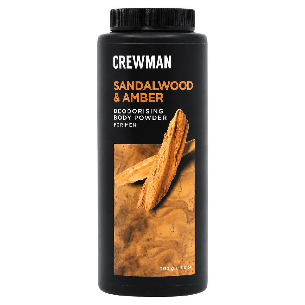 Crewman Sandalwood & Amber Body Powder For Men 200g Deodorising