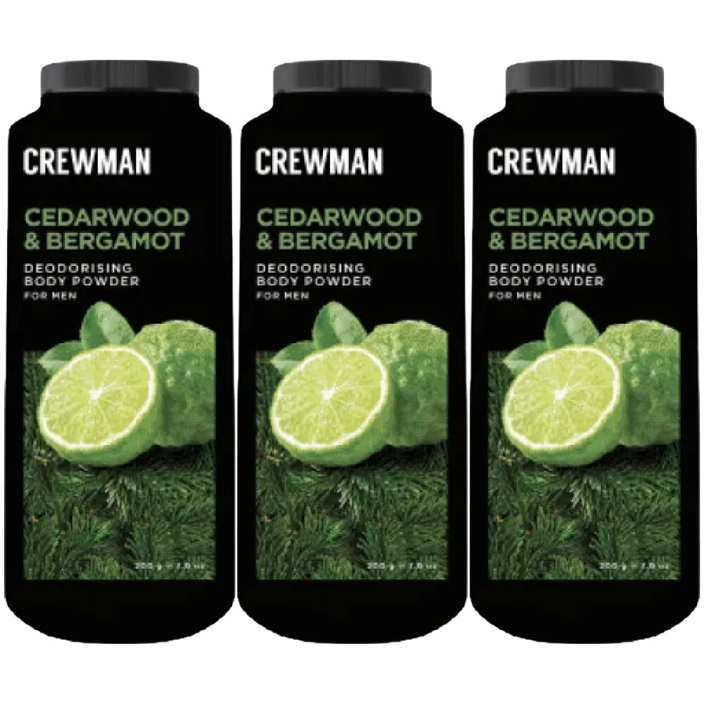 Crewman Cedarwood Bergamot Body Powder 200g 3 Pack Mens Deodorising Powder
