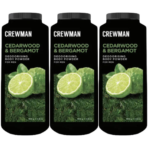 Crewman Cedarwood Bergamot Body Powder 200g 3 Pack Mens Deodorising Powder